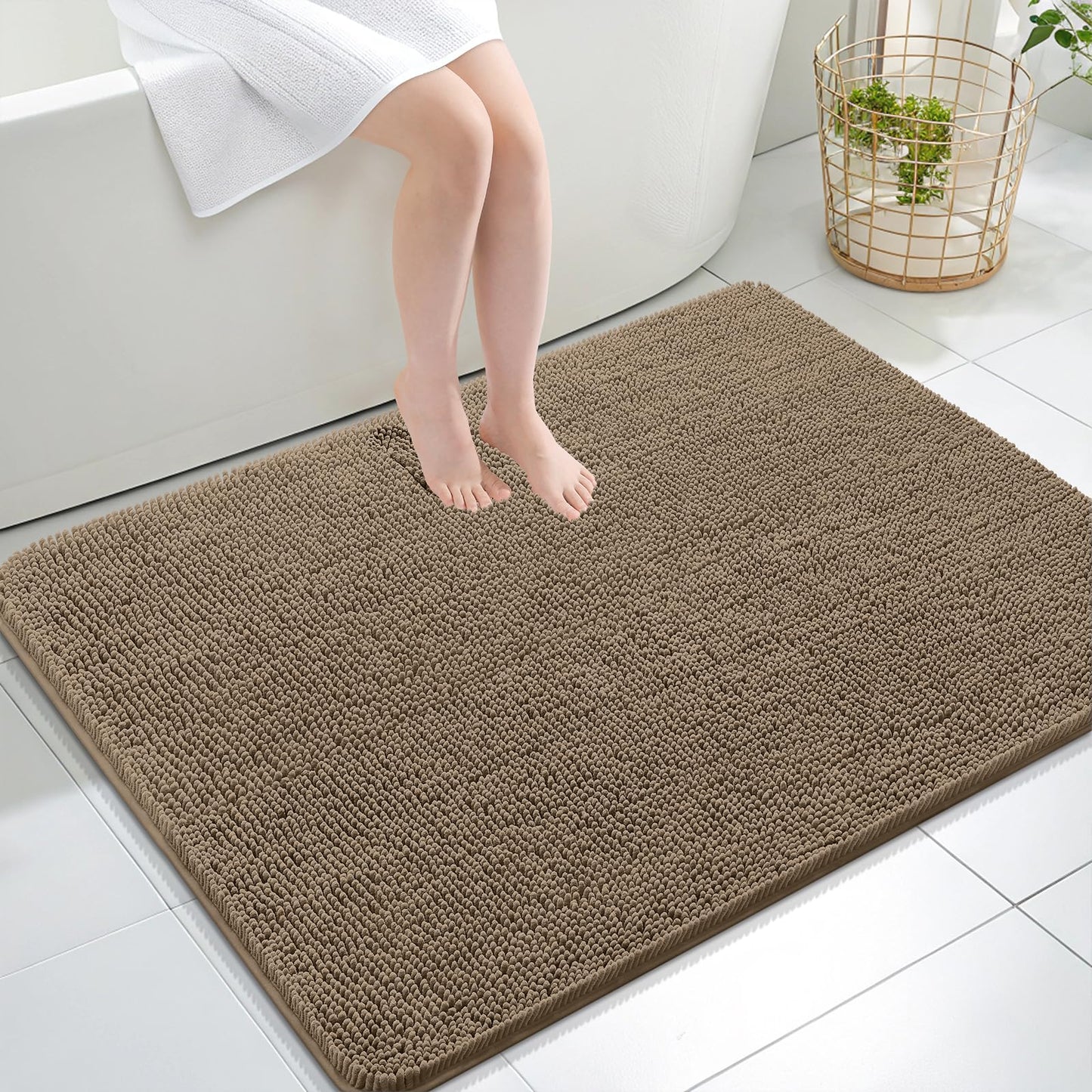 OLANLY Toilet Rugs U-Shaped 24x20, Extra Soft Absorbent Chenille Contour Bathroom Rugs for Toilet, Dry Quickly, Machine Washable, Non-Slip Bath Mat, Light Grey