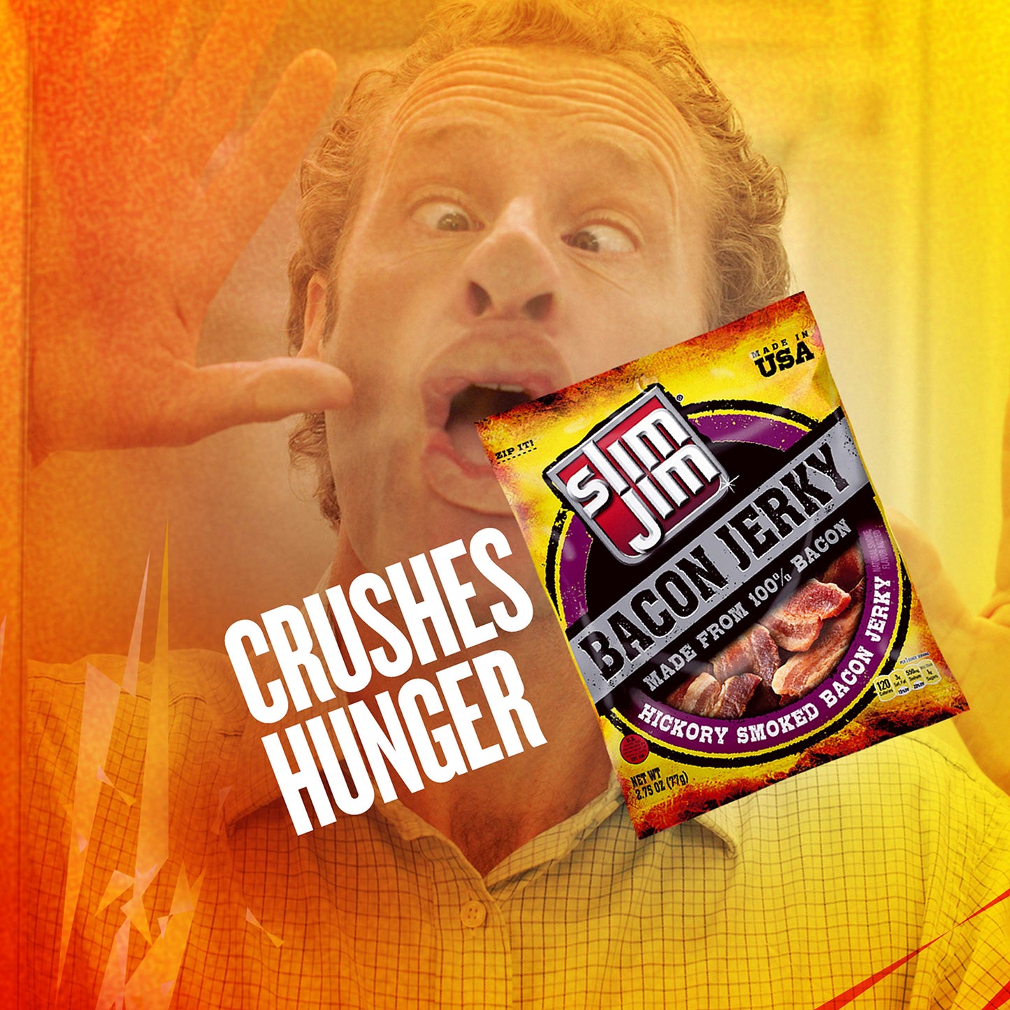 Slim Jim Smoked Bacon Jerky, Hickory Flavor, 10g Protein Per Serving, Father's Day Jerky Gift, 2.75 oz. (1 Count)