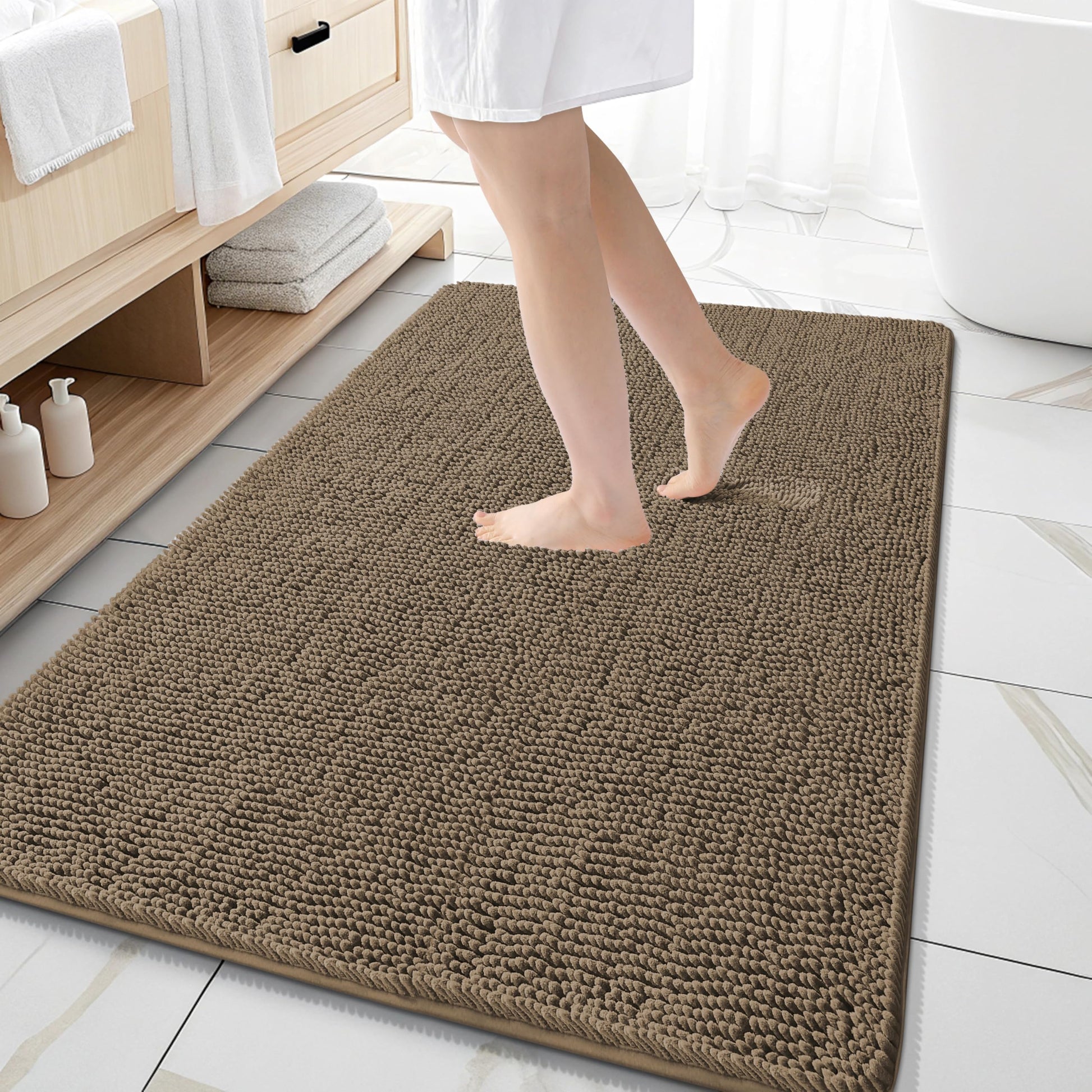 OLANLY Toilet Rugs U-Shaped 24x20, Extra Soft Absorbent Chenille Contour Bathroom Rugs for Toilet, Dry Quickly, Machine Washable, Non-Slip Bath Mat, Light Grey